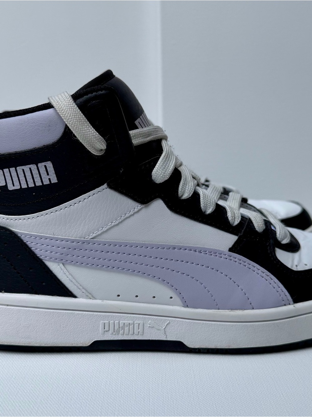 Puma Men’s High-Top Sneakers in White, Black & Lavender